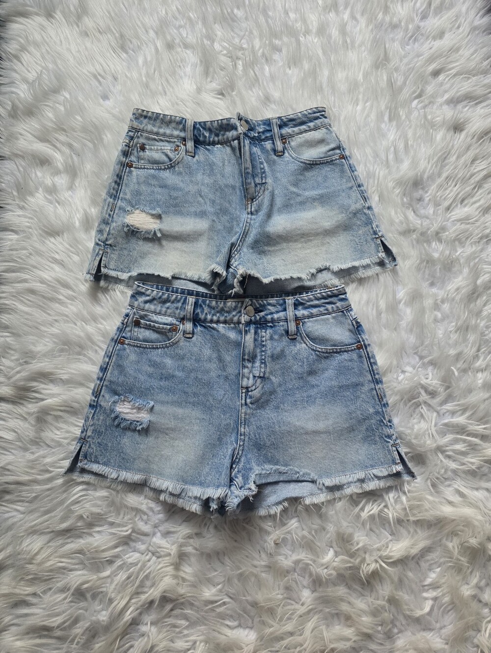 Alice + Olivia Washed Light Blue Distressed Denim Cutoff Shorts